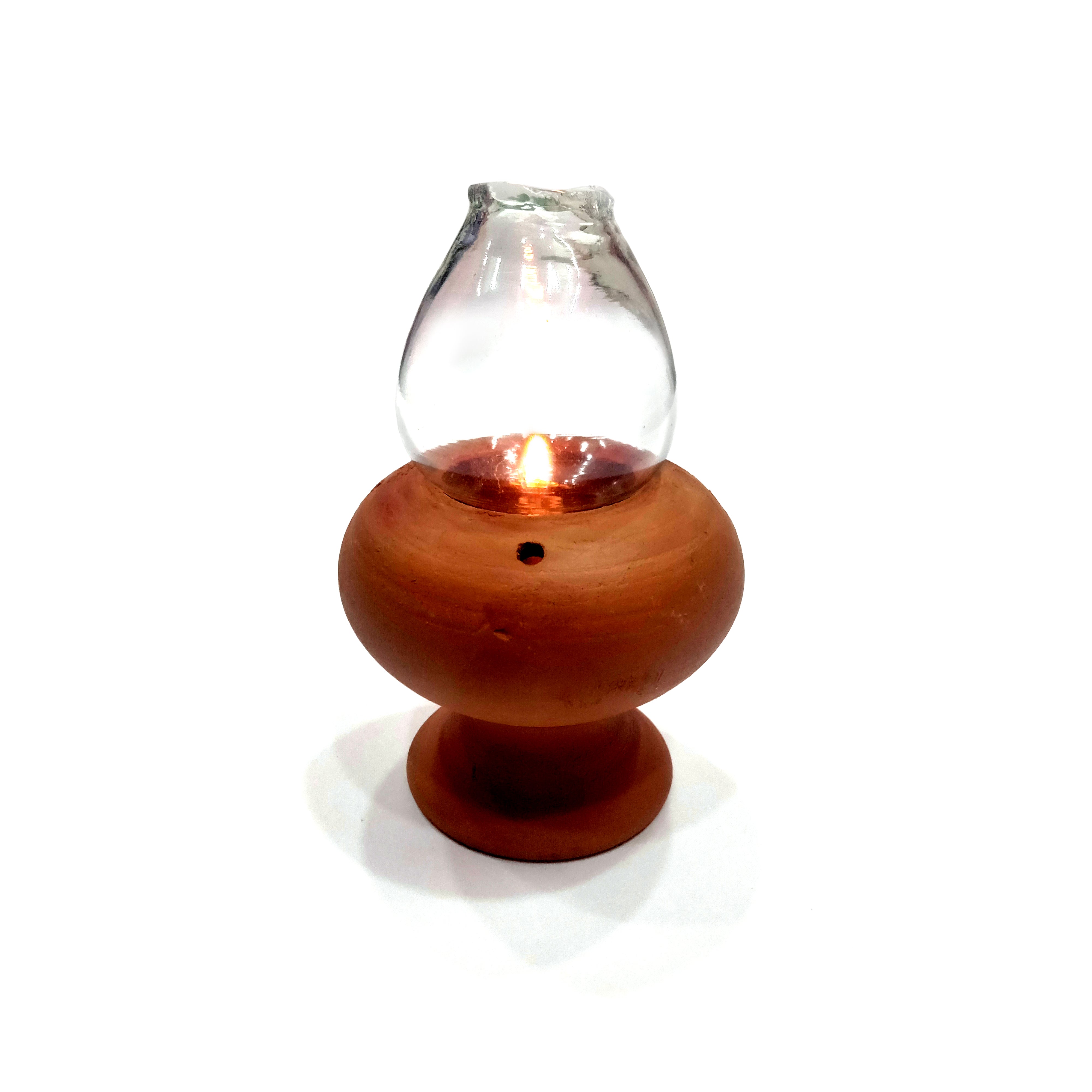 MITAKSI Crafts | Terracotta Oil Diya with Glass Cover | Antique Diya