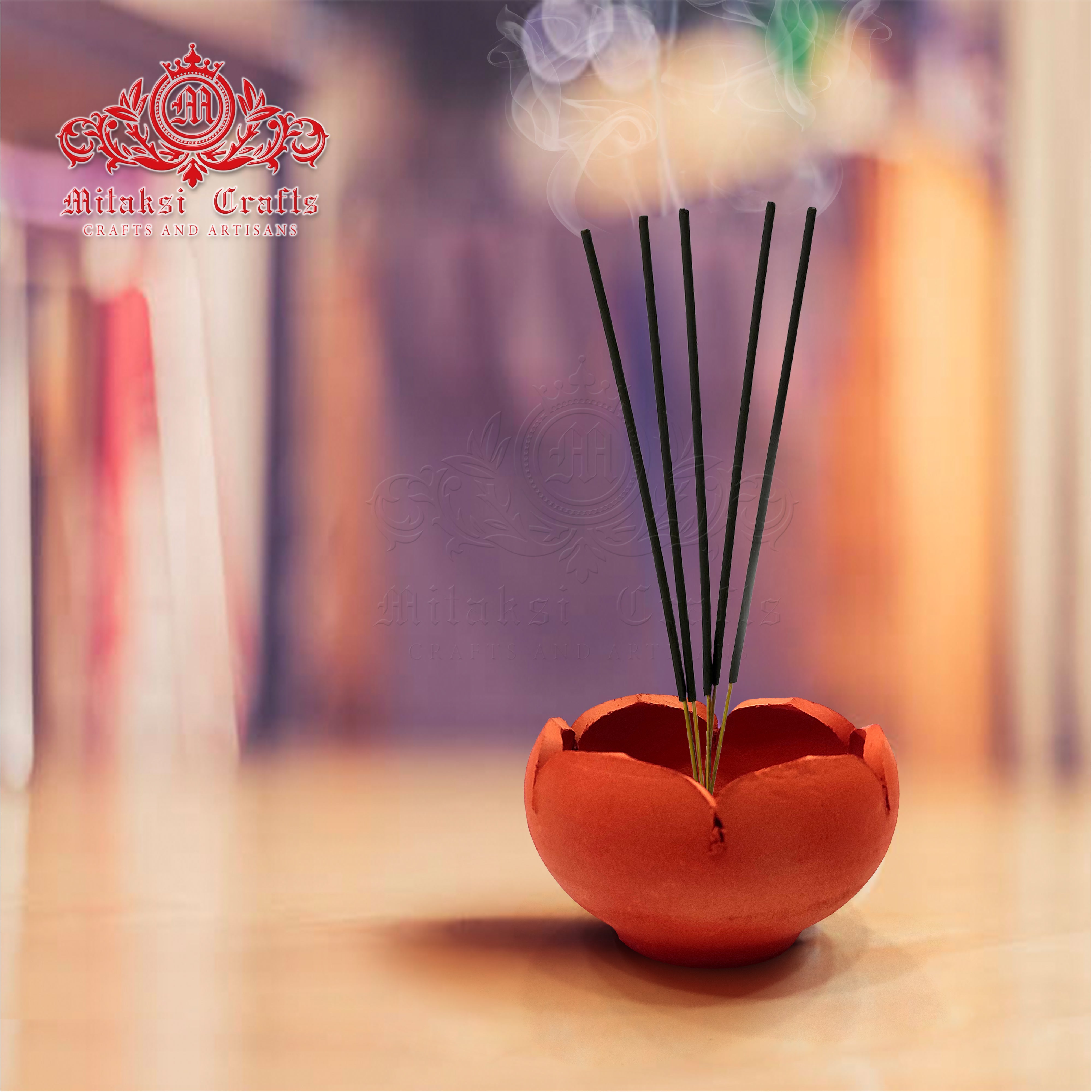 MITAKSI Crafts | Terracotta Incense Stick Holder | Lotus Shaped | Clay Incense Holder | Agarbatti Stand