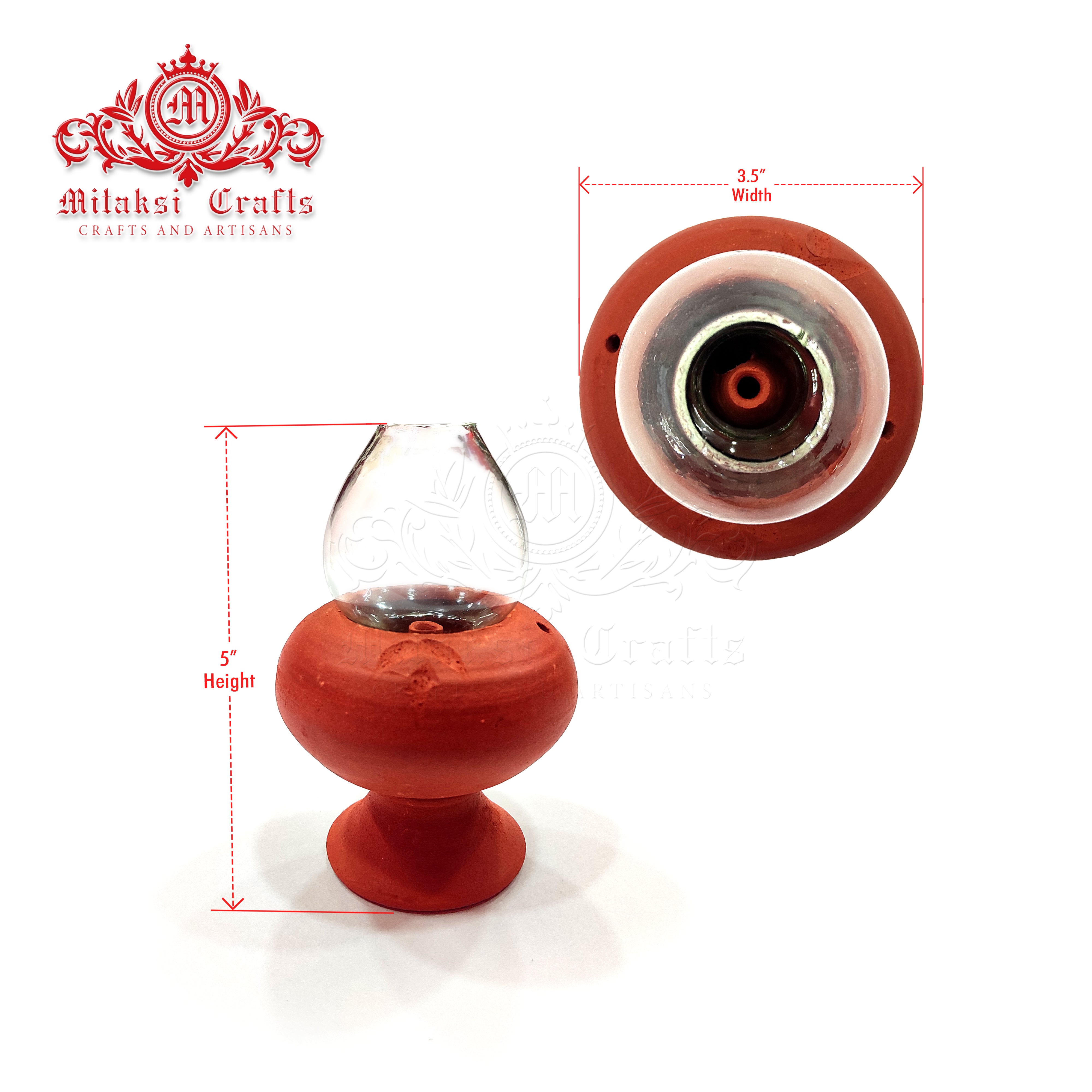 MITAKSI Crafts | Terracotta Oil Diya with Glass Cover | Antique Diya