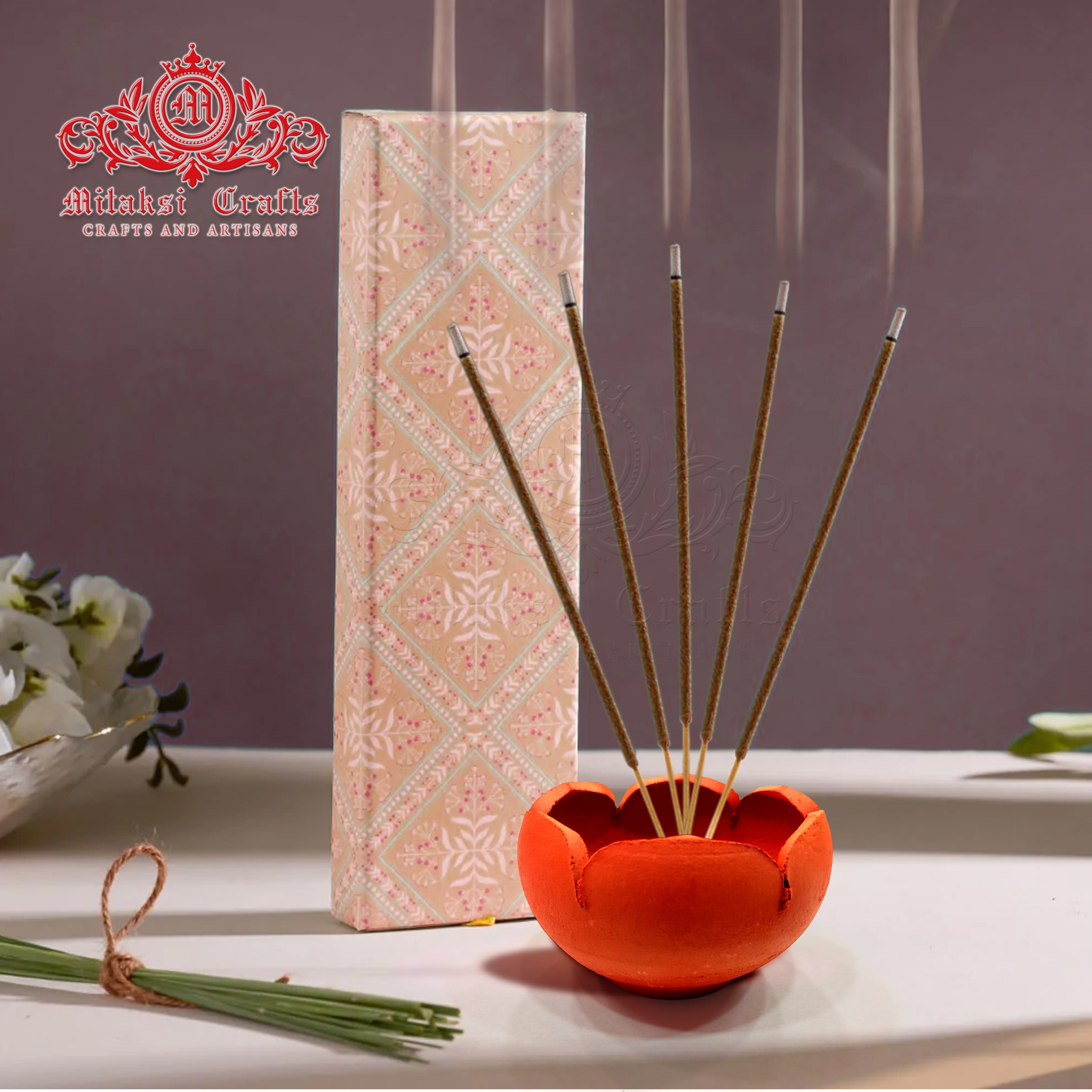 MITAKSI Crafts | Terracotta Incense Stick Holder | Lotus Shaped | Clay Incense Holder | Agarbatti Stand