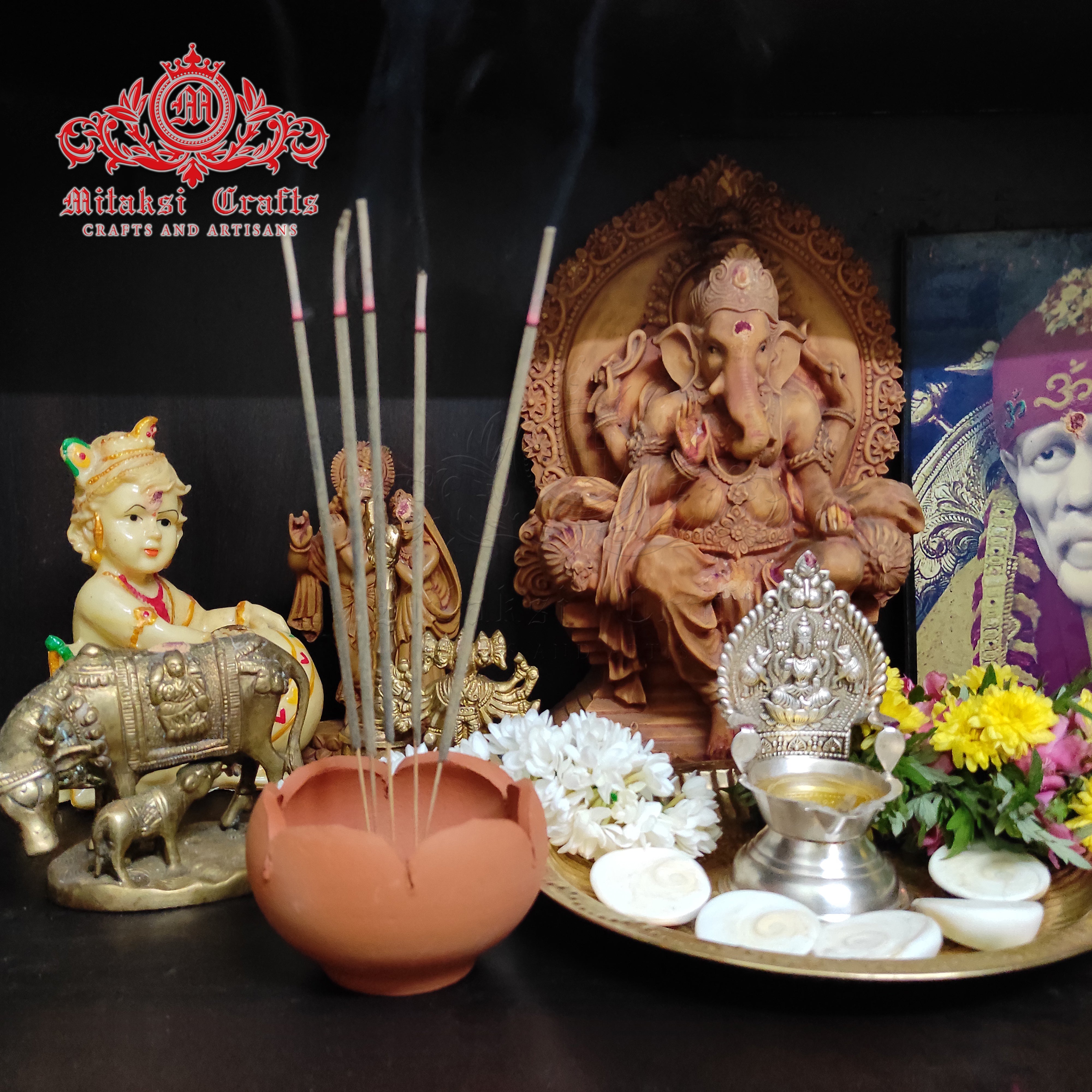 MITAKSI Crafts | Terracotta Incense Stick Holder | Lotus Shaped | Clay Incense Holder | Agarbatti Stand