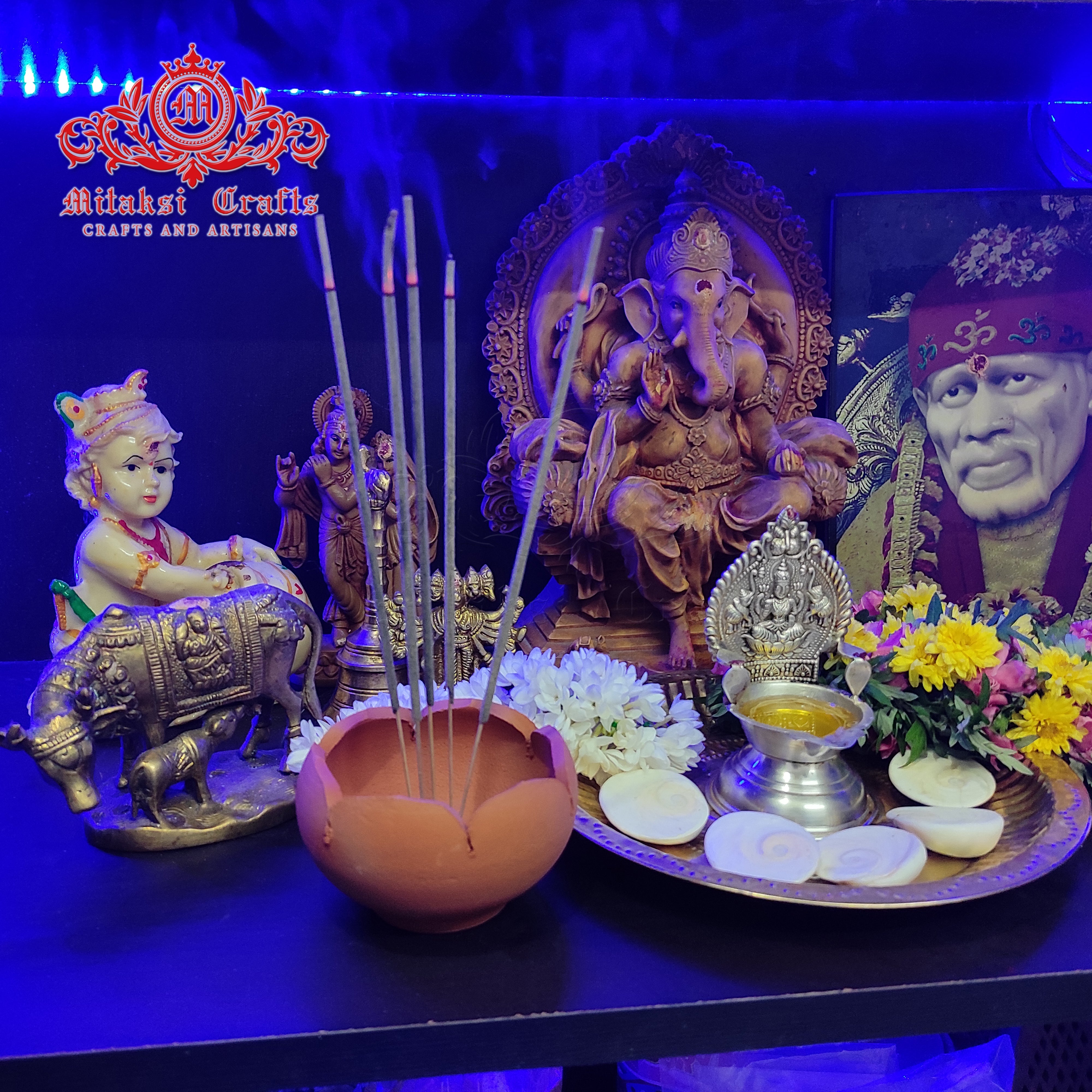 MITAKSI Crafts | Terracotta Incense Stick Holder | Lotus Shaped | Clay Incense Holder | Agarbatti Stand