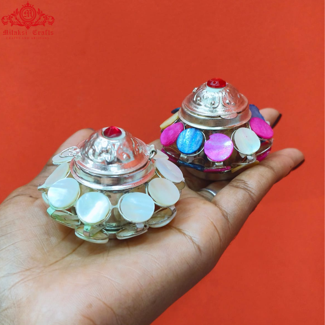White and Multi Colour Mother of Pearls - Sindoor Box Pack of 2