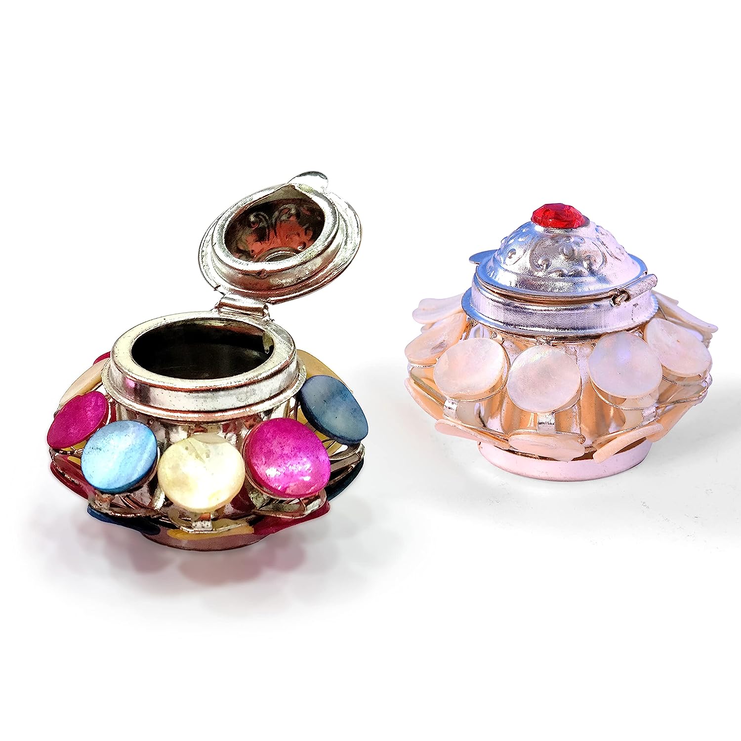 White and Multi Colour Mother of Pearls - Sindoor Box Pack of 2