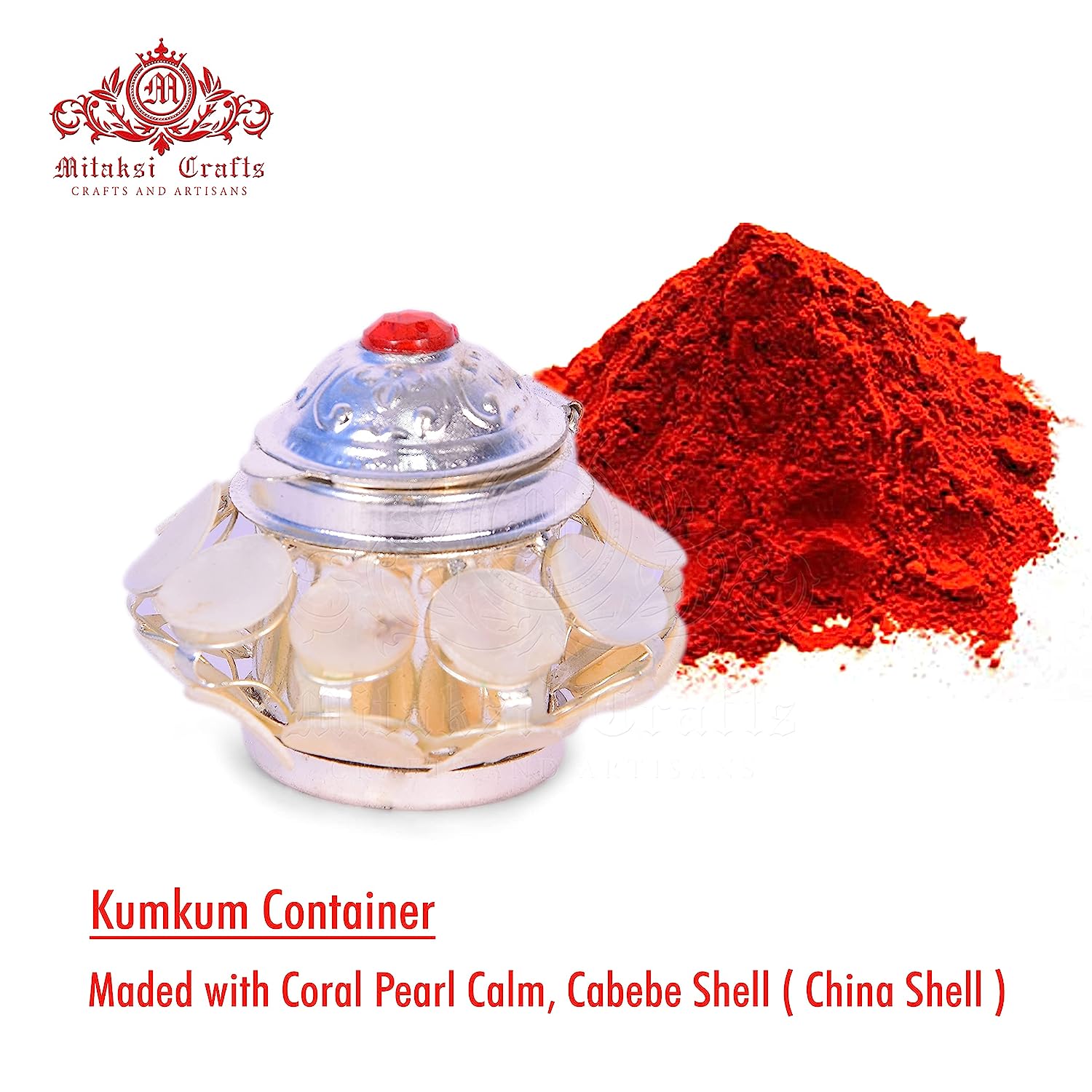 White and Multi Colour Mother of Pearls - Sindoor Box Pack of 2