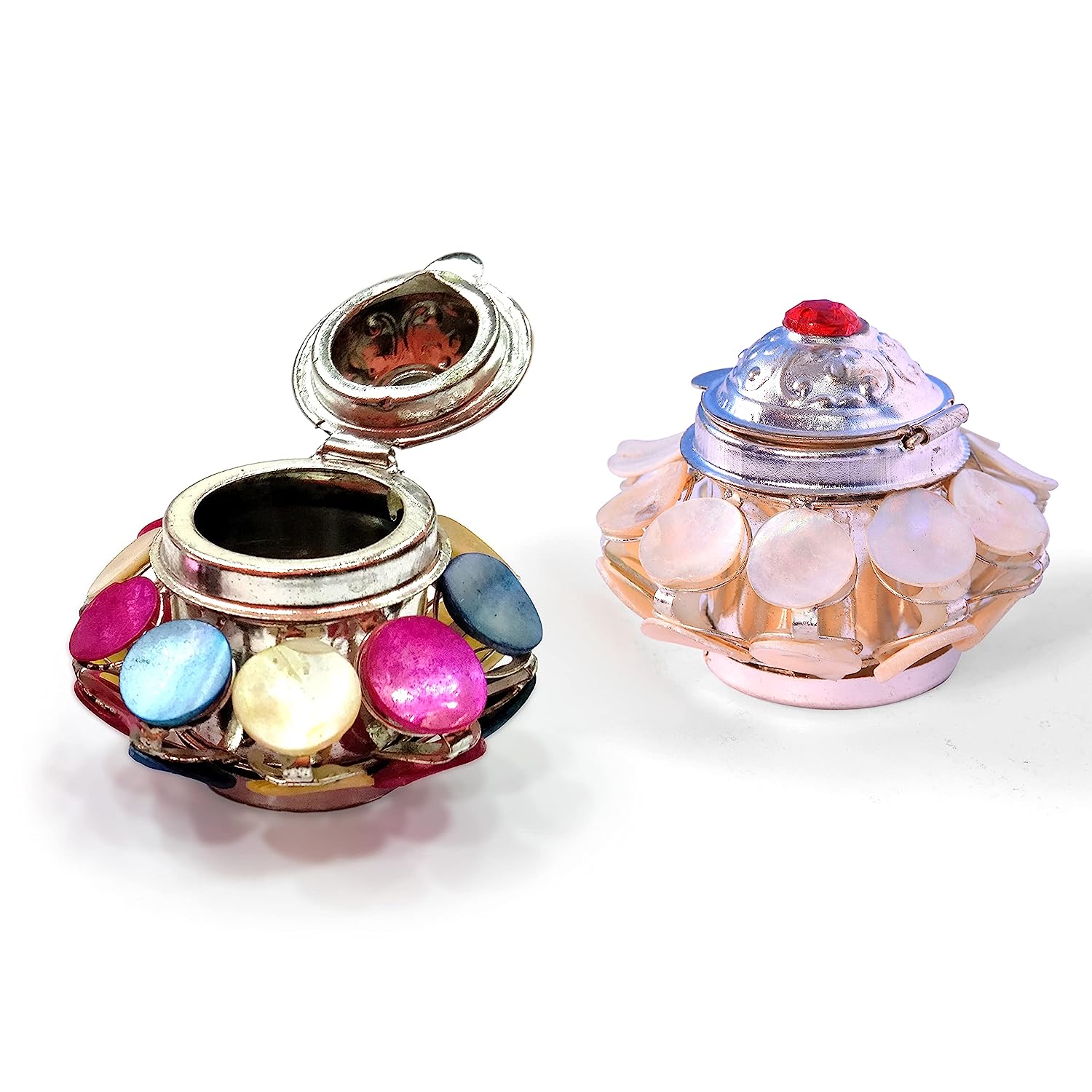 White and Multi Colour Mother of Pearls -  Sindoor Box Pack of  2
